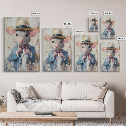 Dapper Rat Gentleman Canvas Print, Pet Rat Prints, Vintage Rat Art, Dressed Pets, Animals in Clothes, Pet in Costume Wall Art