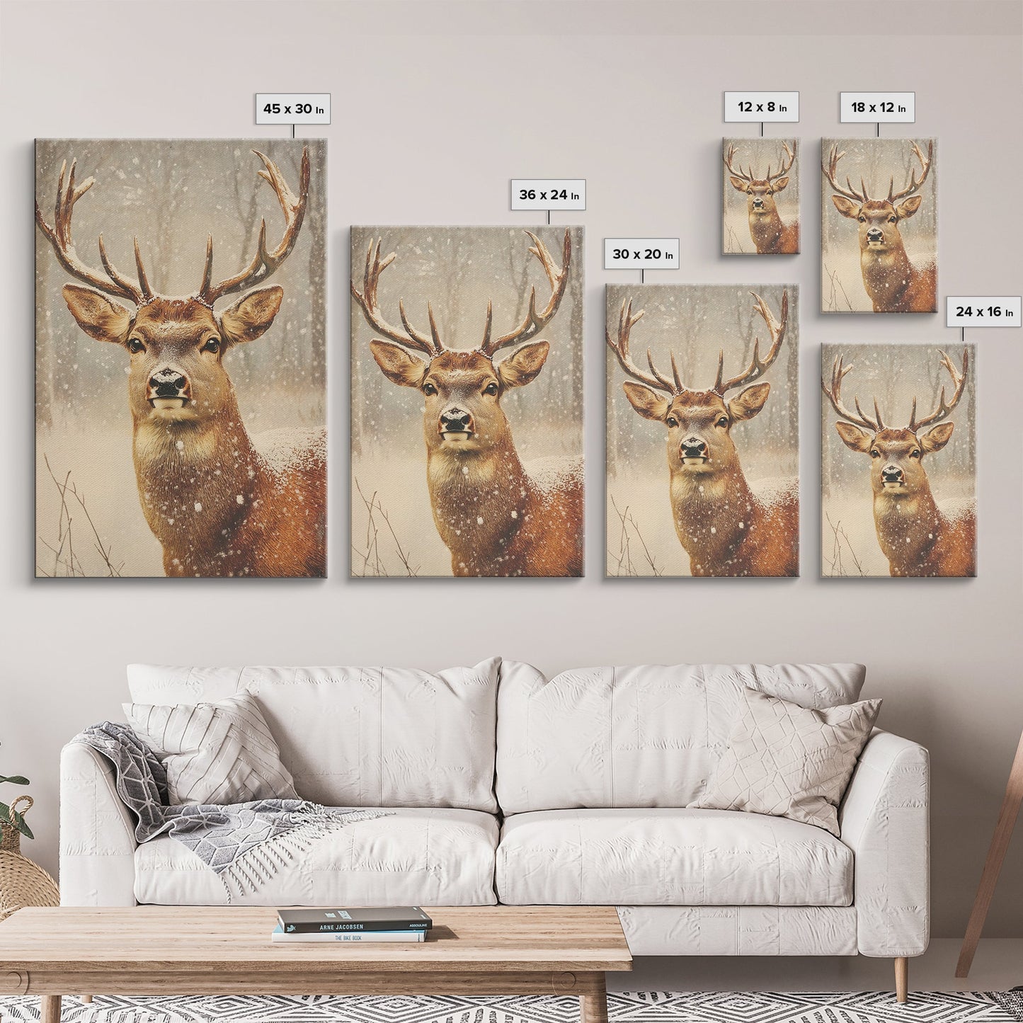 Portrait of a Deer in Winter, Framed Canvas print, Winter Decor, Winter Not Christmas Wall Art, Seasonal Decor