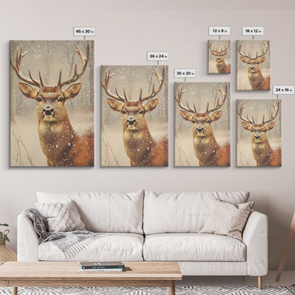 Portrait of a Deer in Winter, Framed Canvas print, Winter Decor, Winter Not Christmas Wall Art, Seasonal Decor