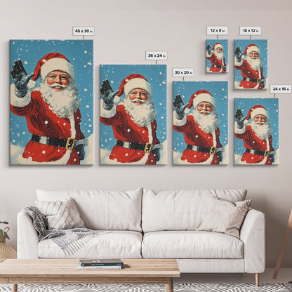 Portrait of Santa Waving Framed Canvas Print, Santa Painting, Santa Art, Santa Home Decor, Christmas Wall Art, Seasonal Christmas, Clearance Christmas