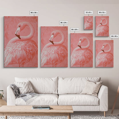 Pink Flamingo Painting Print, Preppy Trendy Wall Art, Animal Print, Framed Canvas Print, Wood Framed Art, Dorm Decor, Apartment Art