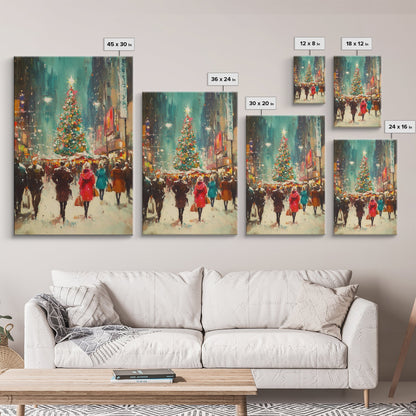 Christmas on The Town Square Framed Canvas Print, Wood Framed Christmas Decor, Holiday Mantle Art, Christmas Centerpiece Wall Art