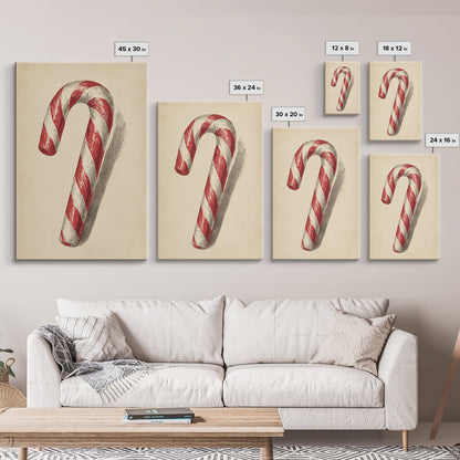 Christmas Wall Art - Candy Cane Sketch - Framed Canvas Print - Candy Cane Decor - Christmas Home Decor