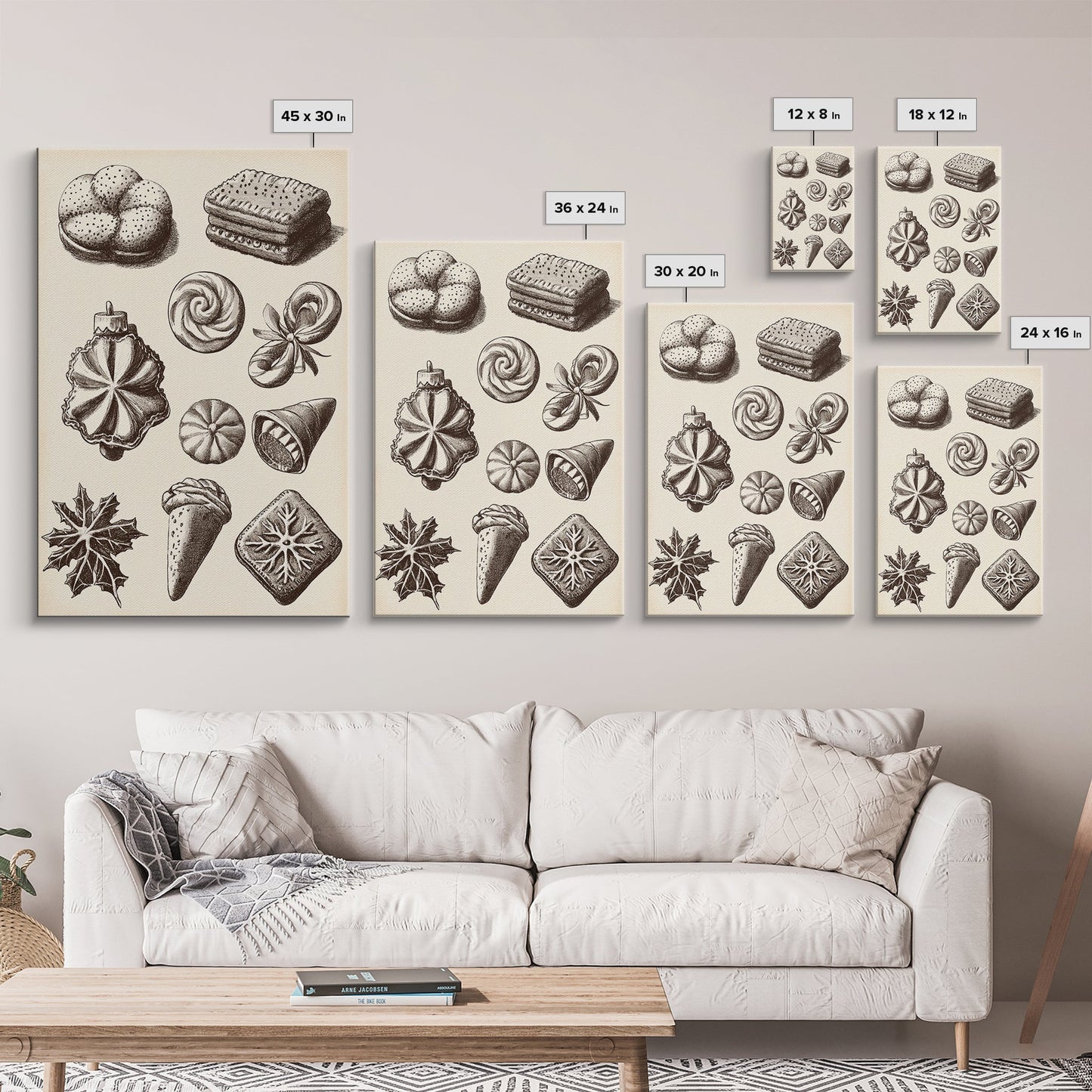 Cute Christmas Cookies Canvas Print - Framed Canvas - Minimalist Christmas Art - Boho Christmas Art - Rustic Christmas Art