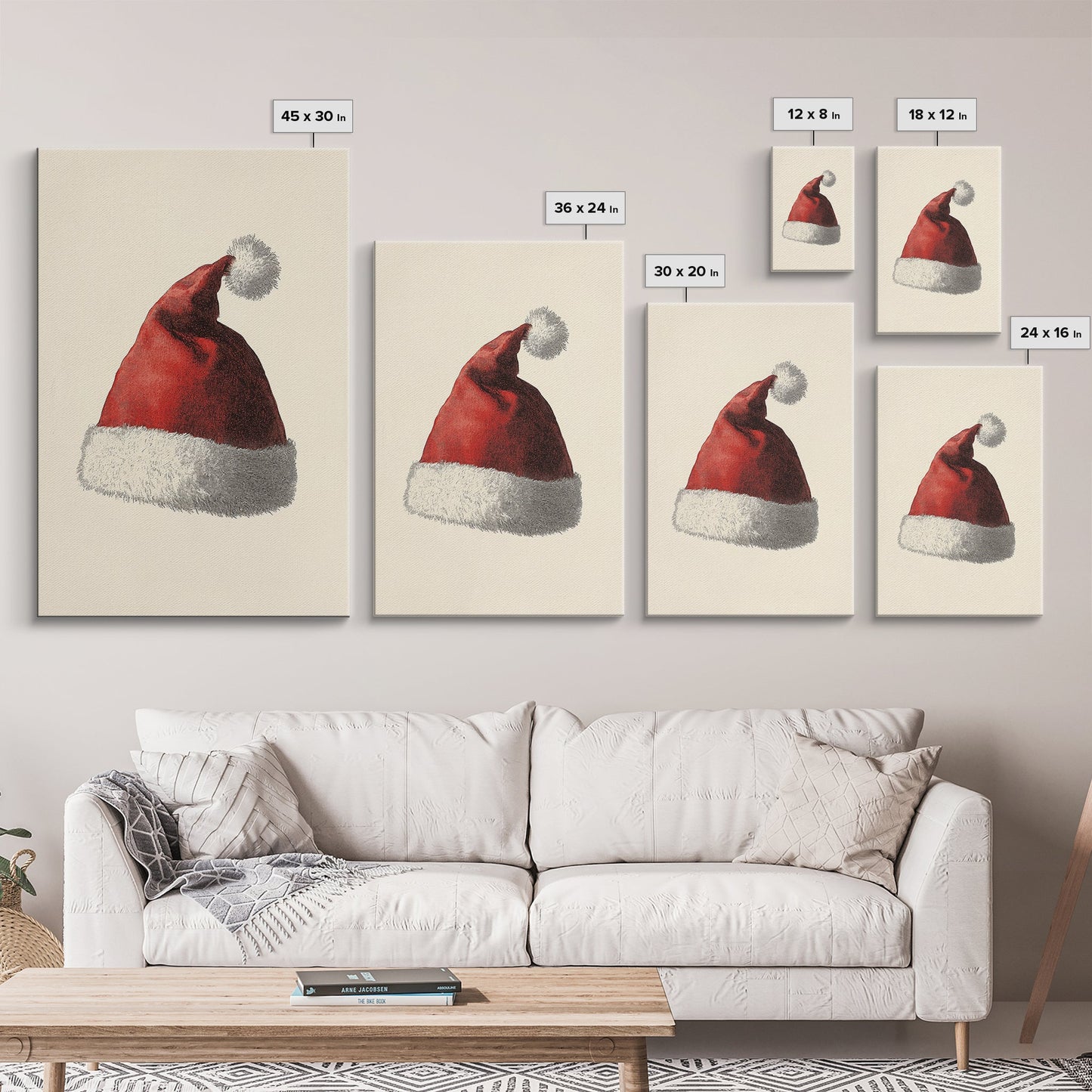 Painting of Santa's Hat Canvas Print - Framed Canvas - Minimalist Christmas Art - Boho Christmas Art - Rustic Christmas Art