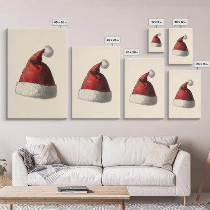 Painting of Santa's Hat Canvas Print - Framed Canvas - Minimalist Christmas Art - Boho Christmas Art - Rustic Christmas Art