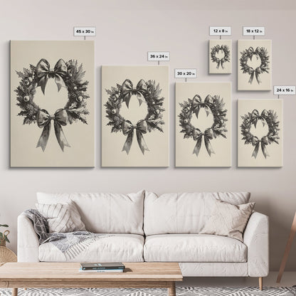 Sketch of a Christmas Wreath Canvas Print - Framed Canvas - Minimalist Christmas Art - Boho Christmas Art - Rustic Christmas Art