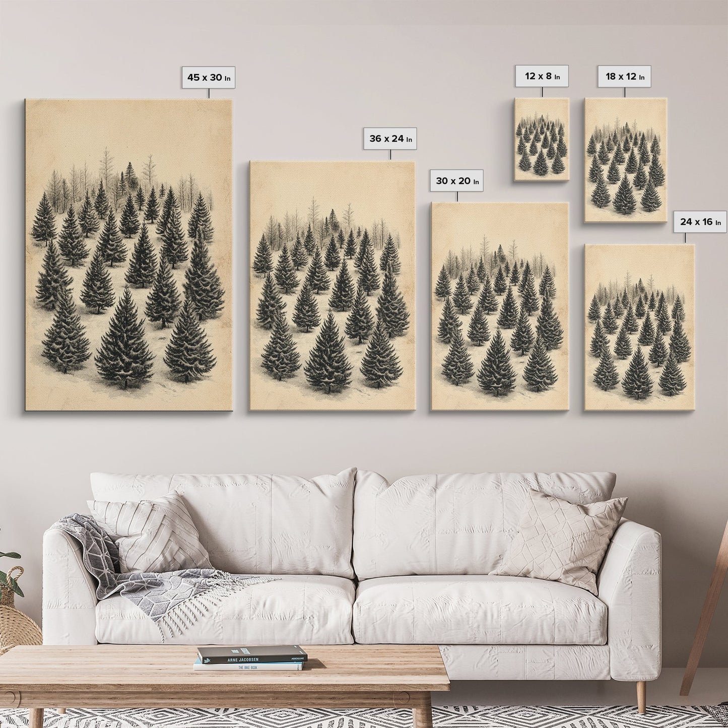 Christmas Tree Farm Art Canvas Print - Framed Canvas - Minimalist Christmas Art - Boho Christmas Art - Rustic Christmas Art