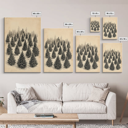 Christmas Tree Farm Art Canvas Print - Framed Canvas - Minimalist Christmas Art - Boho Christmas Art - Rustic Christmas Art