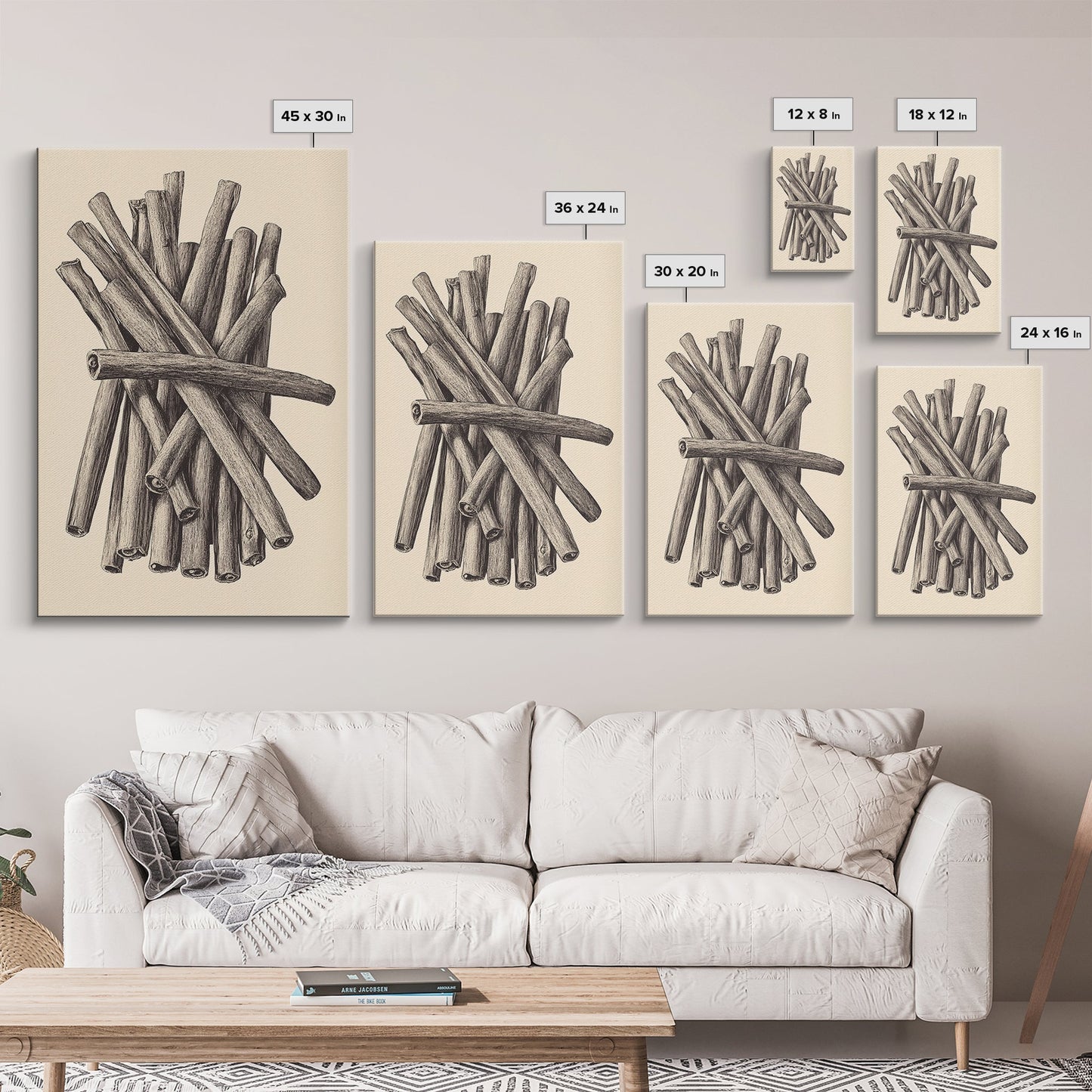 Retro Cinnamon Sticks Canvas Print - Framed Canvas - Minimalist Christmas Art - Boho Christmas Art - Rustic Christmas Art