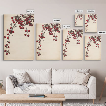 Red Holly Berries Canvas Print - Framed Canvas - Minimalist Christmas Art - Boho Christmas Art - Rustic Christmas Art