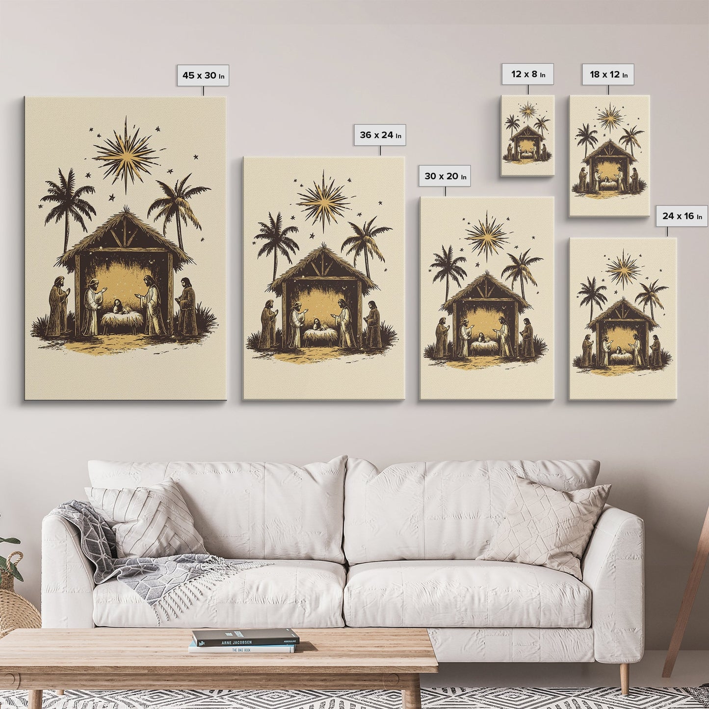 Vintage Nativity Scene Canvas Print - Framed Canvas - Minimalist Christmas Art - Boho Christmas Art - Rustic Christmas Art