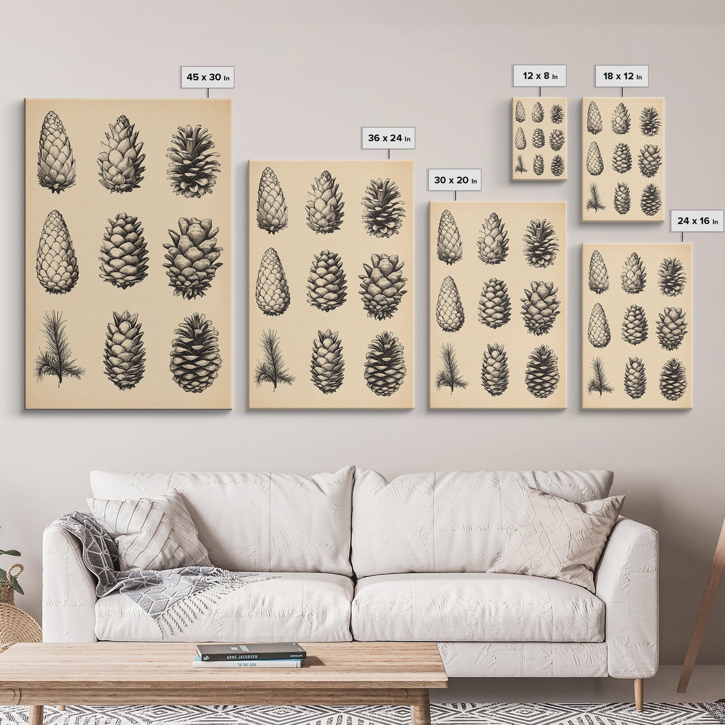 Vintage Pinecones Canvas Print - Framed Canvas - Minimalist Christmas Art - Boho Christmas Art - Rustic Christmas Art