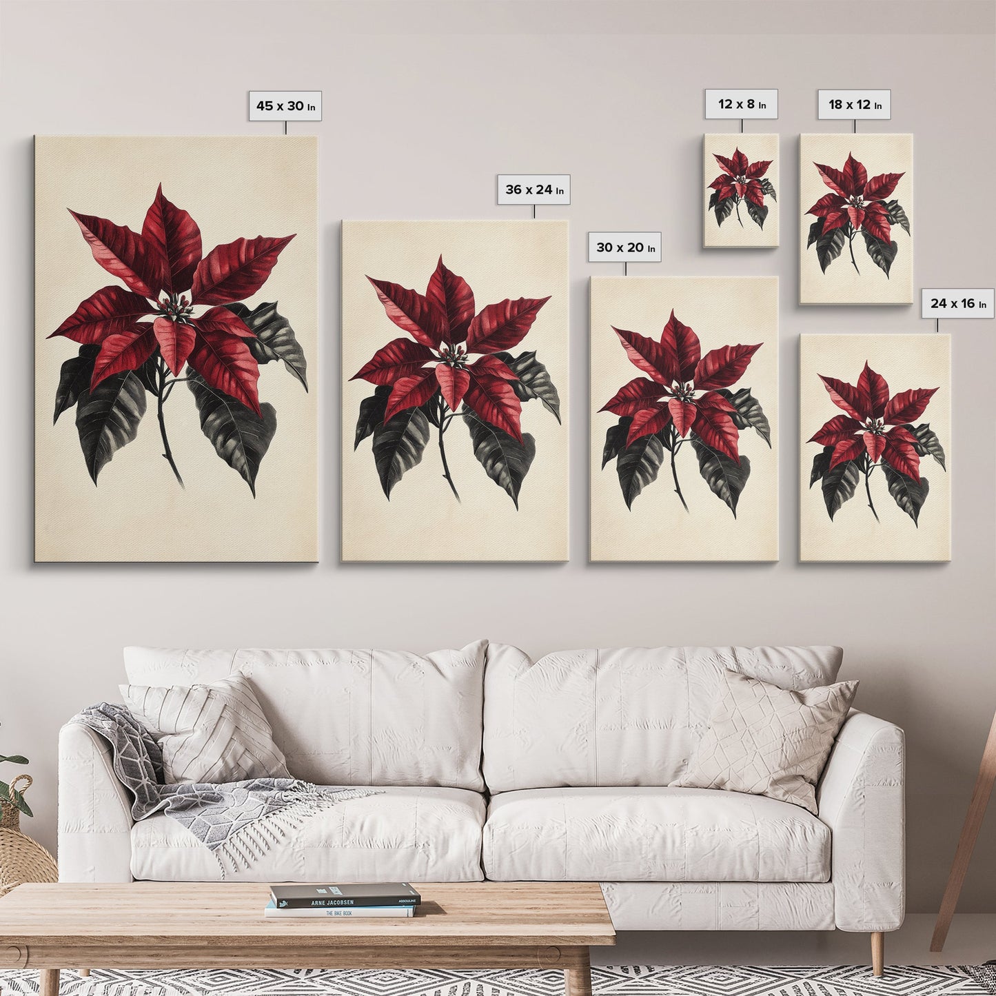 Christmas Poinsetta Canvas Print - Framed Canvas - Minimalist Christmas Art - Boho Christmas Art - Rustic Christmas Art
