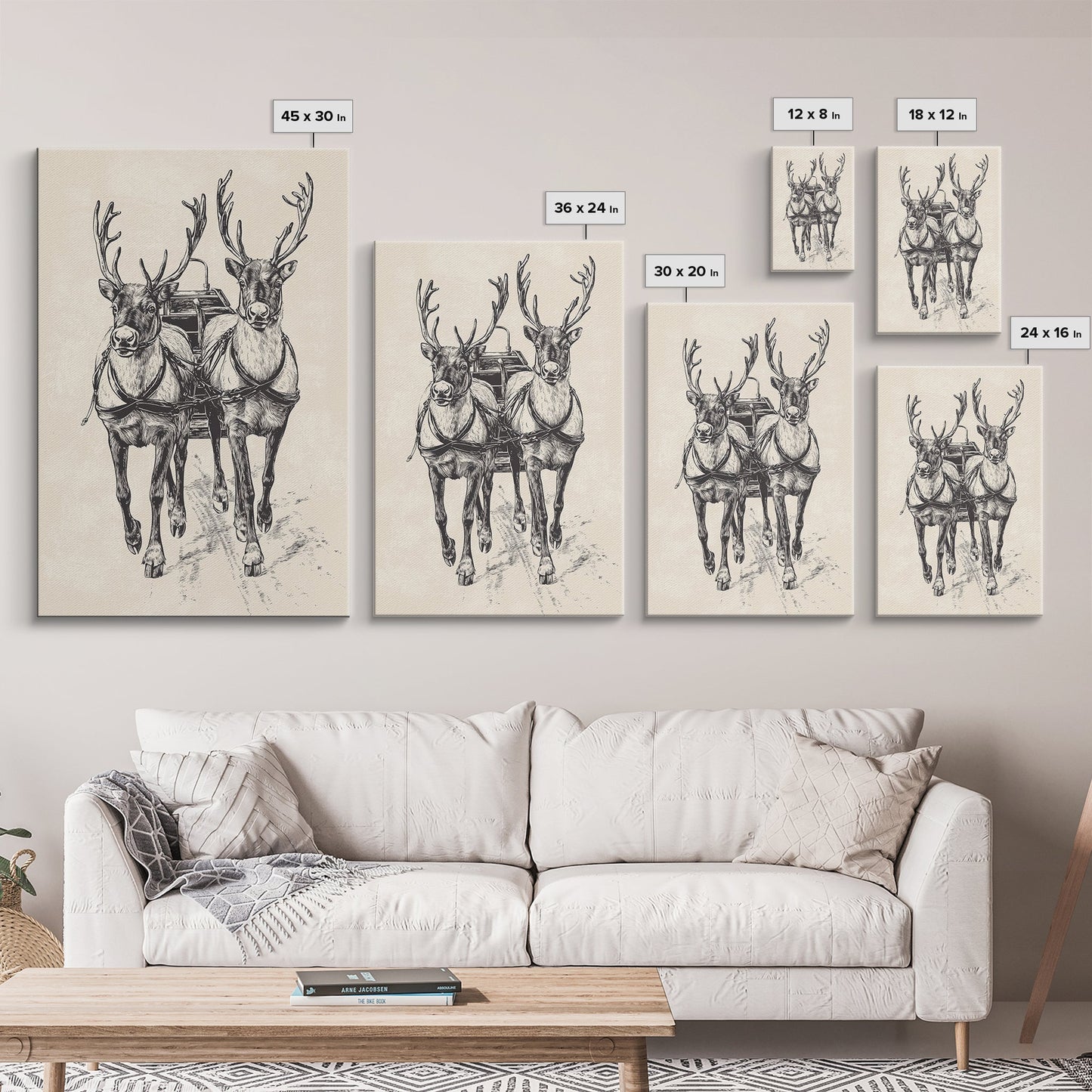 Santa's Sleigh Canvas Print - Framed Canvas - Minimalist Christmas Art - Boho Christmas Art - Rustic Christmas Art