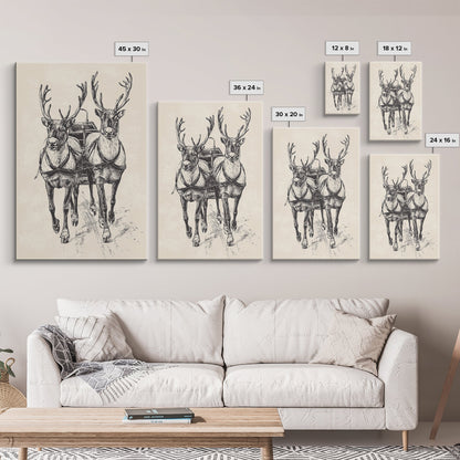 Santa's Sleigh Canvas Print - Framed Canvas - Minimalist Christmas Art - Boho Christmas Art - Rustic Christmas Art