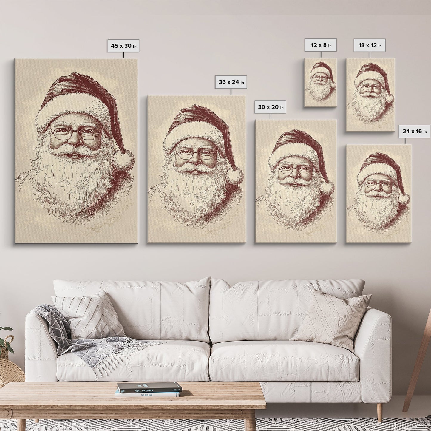Portrait of Santa Clause Canvas Print - Framed Canvas - Minimalist Christmas Art - Boho Christmas Art - Rustic Christmas Art