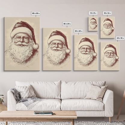 Portrait of Santa Clause Canvas Print - Framed Canvas - Minimalist Christmas Art - Boho Christmas Art - Rustic Christmas Art