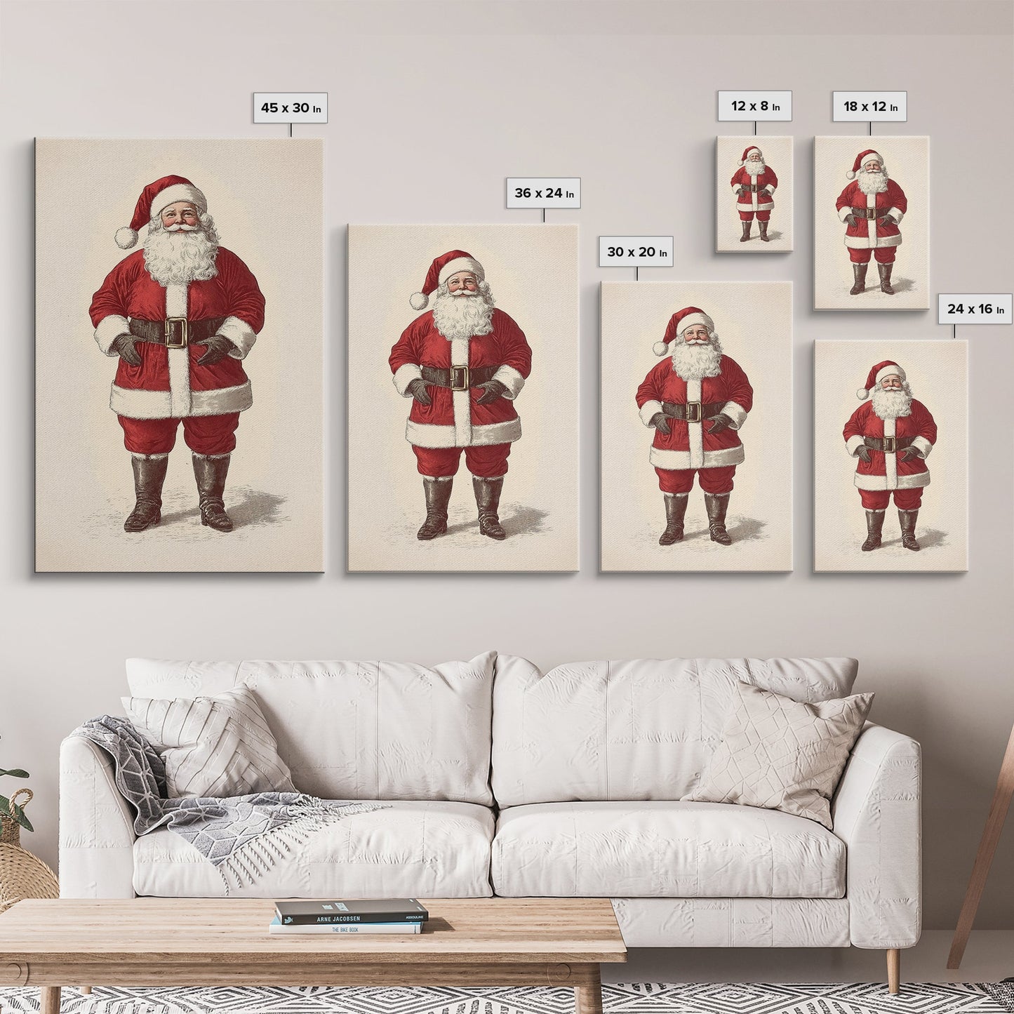 Cheerful Santa Clause Canvas Print - Framed Canvas - Minimalist Christmas Art - Boho Christmas Art - Rustic Christmas Art