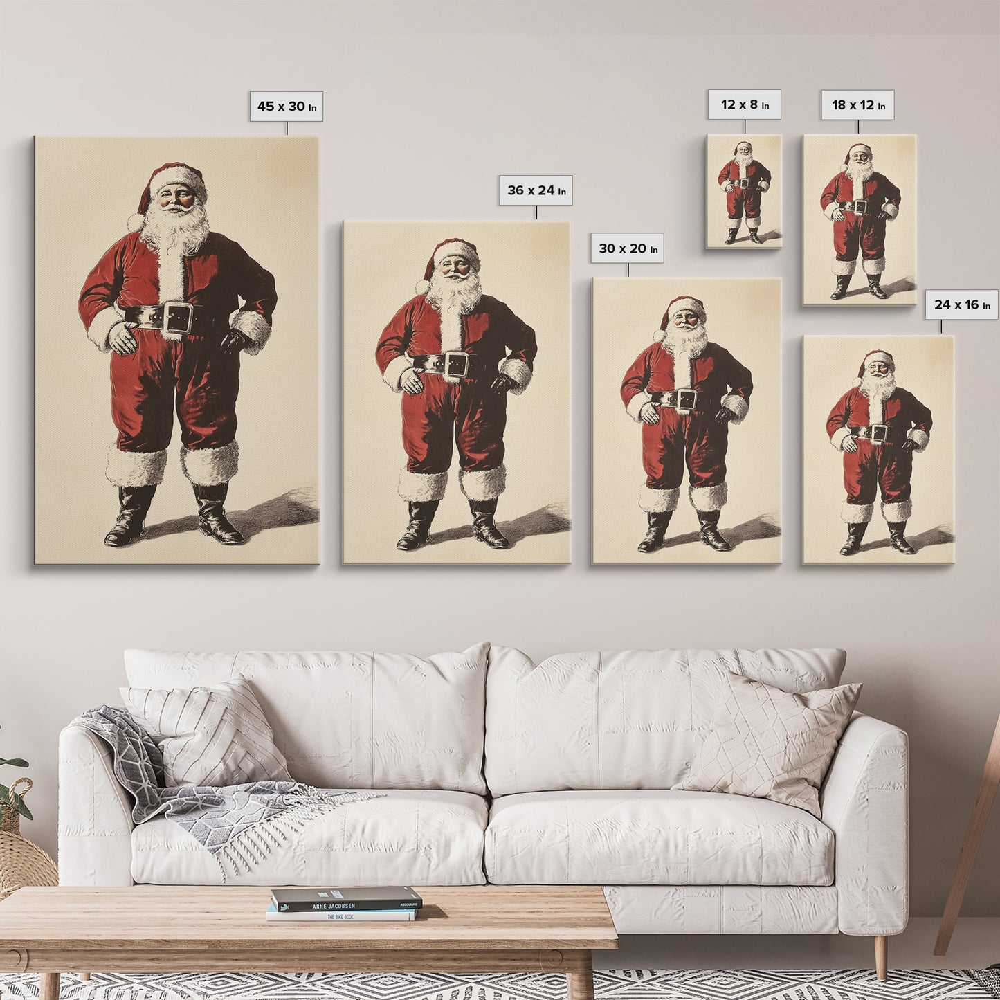 Vintage Santa Clause Canvas Print - Framed Canvas - Minimalist Christmas Art - Boho Christmas Art - Rustic Christmas Art