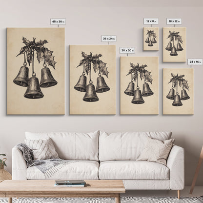Christmas Bells Canvas Print - Framed Canvas - Minimalist Christmas Art - Boho Christmas Art - Rustic Christmas Art