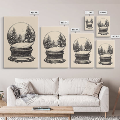 Sketch of a Christmas Snow Globe Canvas Print - Framed Canvas - Minimalist Christmas Art - Boho Christmas Art - Rustic Christmas Art