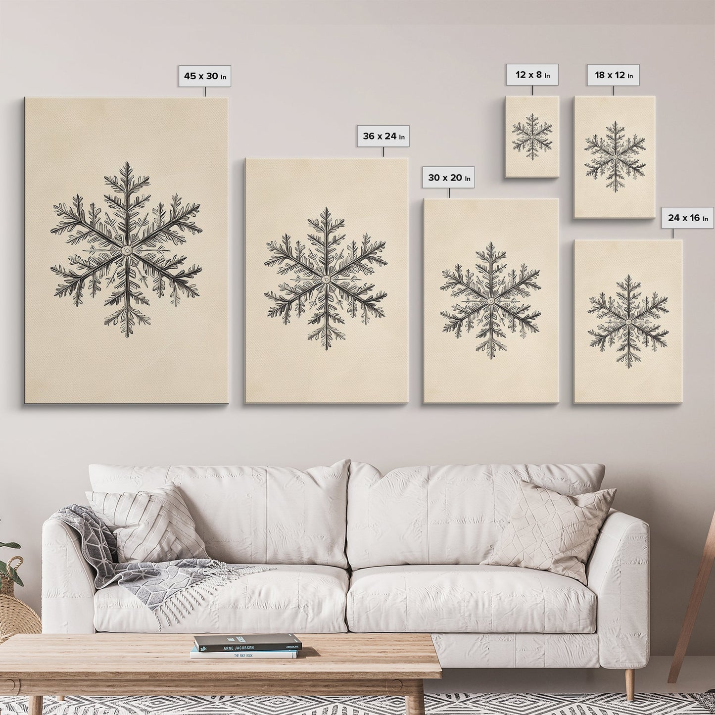 Drawing of a Snowflake Canvas Print - Framed Canvas - Minimalist Christmas Art - Boho Christmas Art - Rustic Christmas Art