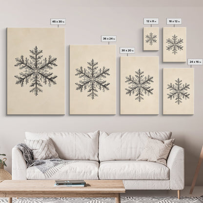 Drawing of a Snowflake Canvas Print - Framed Canvas - Minimalist Christmas Art - Boho Christmas Art - Rustic Christmas Art
