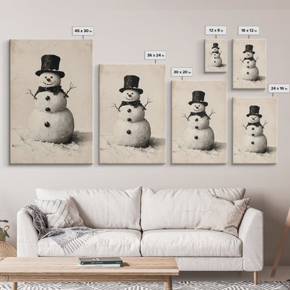 Christmas Snowman Sketch Canvas Print - Framed Canvas - Minimalist Christmas Art - Boho Christmas Art - Rustic Christmas Art