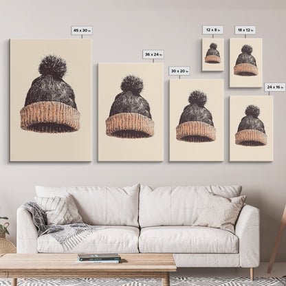 Christmas Beanie Hat Canvas Print - Framed Canvas - Minimalist Christmas Art - Boho Christmas Art - Rustic Christmas Art