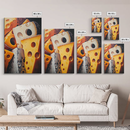 Kitchen Wall Art Painting of Cheese Canvas Print, Kitchen Decor, Modern Kitchen, Food Review Prop Decor
