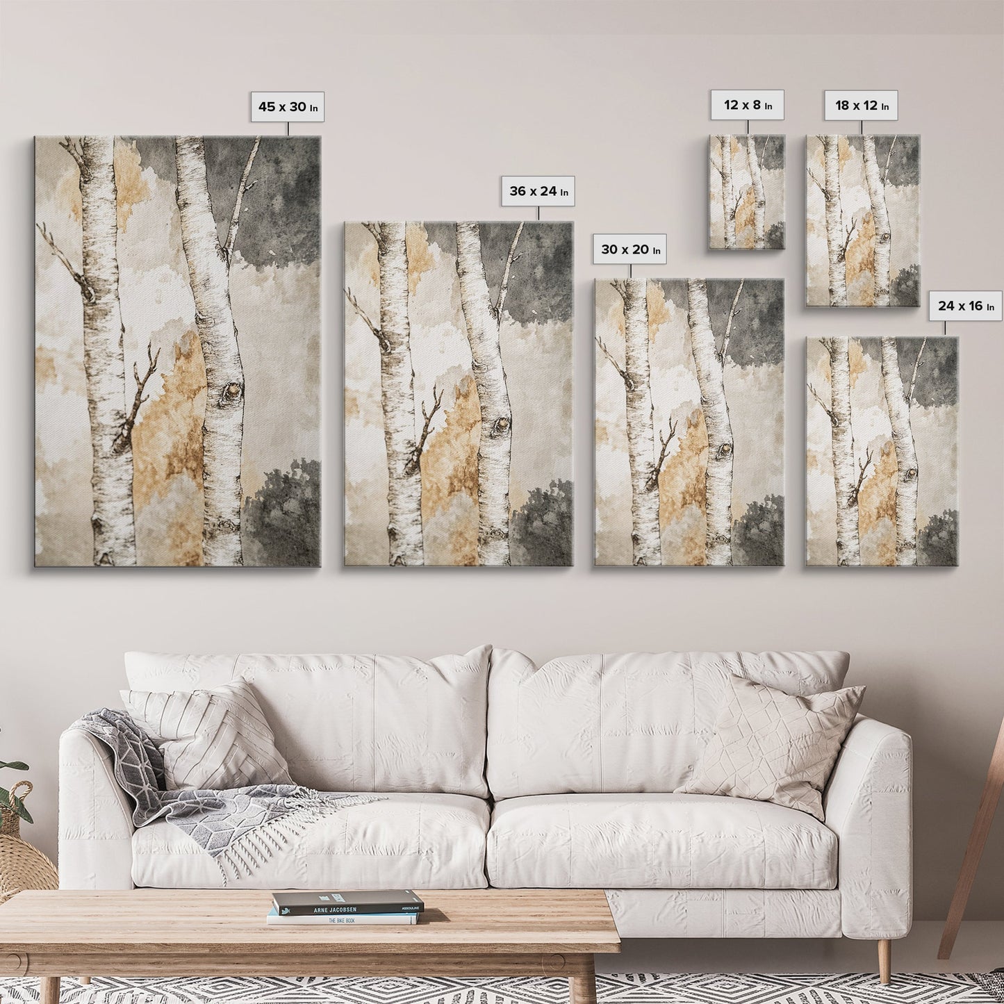 Ready To Hang Birch Tree Forest Painting Print Aspen Trees Painting Wall Art Wabi Sabi Modern Home Decor Minimalist Wabi Sabi Painting