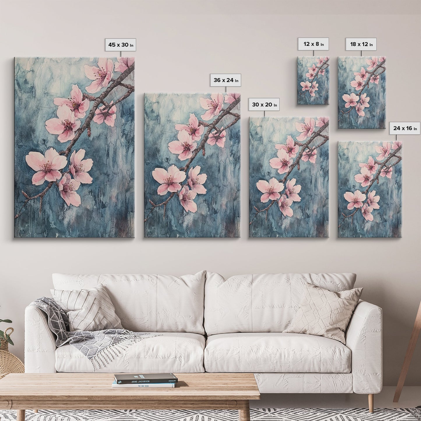 Home Decor Cherry Blossoms Wall Art, Cherry Blossom Art, Large Gallery Wrapped Canvas, Ready To Hang Aesthetic Decor, Cherry Blossom Art