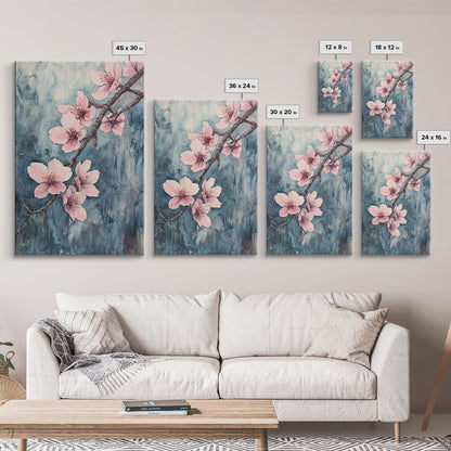 Home Decor Cherry Blossoms Wall Art, Cherry Blossom Art, Large Gallery Wrapped Canvas, Ready To Hang Aesthetic Decor, Cherry Blossom Art