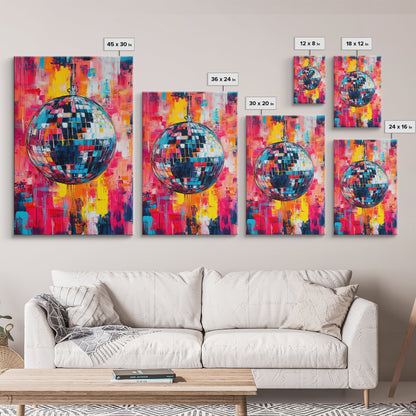 Graffiti Abstract Disco Ball Painting Print, Disco Ball Canvas Print, Rainbow Disco Ball, Pop Art Disco Ball Wall Art For Living Room