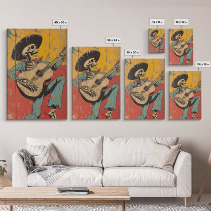 Haunted Skeleton Vaquero Cowboy Framed Canvas Print, Chicano Art, Mexican Home Decor, Mexican Wall Art