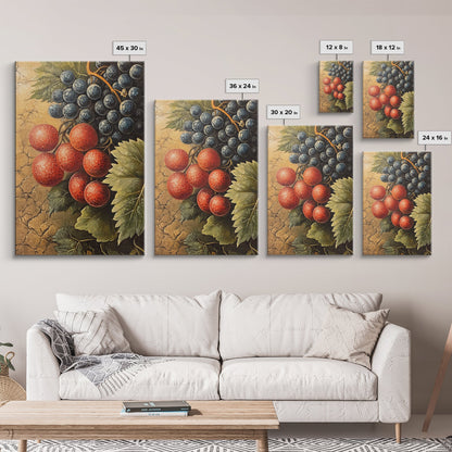 Grapes Wall Art Framed Canvas Print, Antique Fruit Still Life Oil Painting Print, Kitchen Decor, Modern Farmhouse Wall Art, Farmhouse Decor