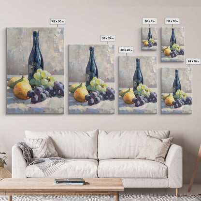 Still Life Of Grapes and Wine, Framed Canvas Print, Antique Style Fruit Still Life Oil Painting Print, Kitchen Decor, Rustic Farmhouse Kitchen Art