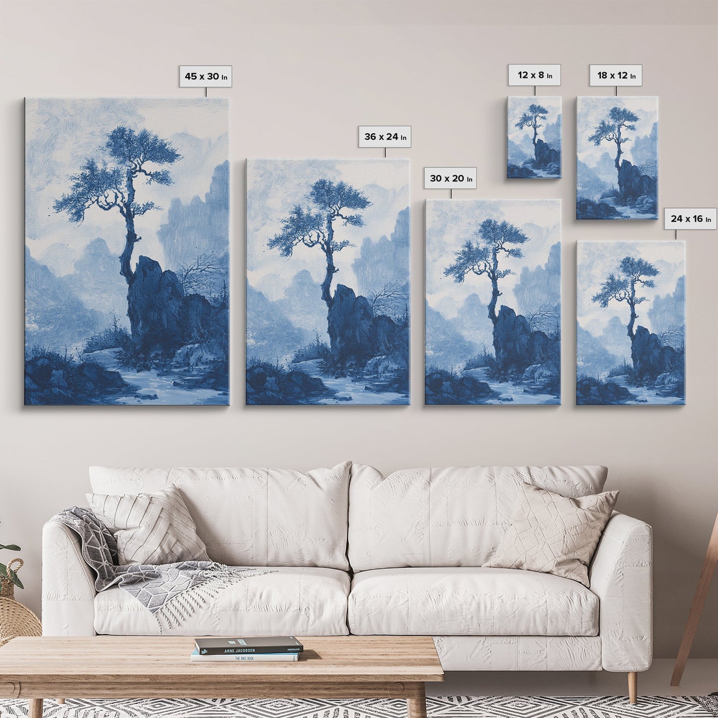 Chinoiserie Wall Art, Chinoiserie Style Canvas Print, Chinoiserie Blue Painting, Retro Boho Style Minimalist Wall Art, Blue Painting