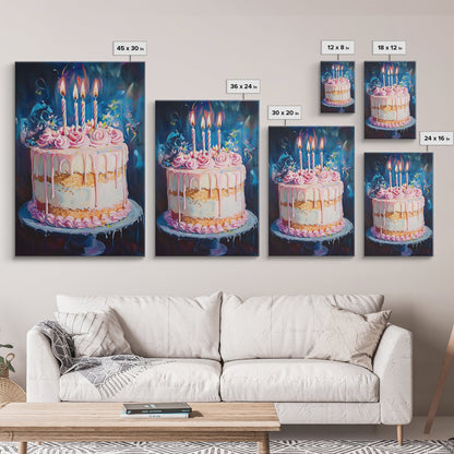 The Birthday Cake, Abstract Canvas Print Oil Painting Of a Birthday Cake, Kitchen Decor, Food Review Kitchen Art, Dining Room Art