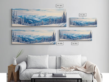 Winter Forest Landscape Painting Print, Horizontal Wall Art, Pine Tree Forest Covered in Snow, Mountain Painting, Mountain Landscape Art