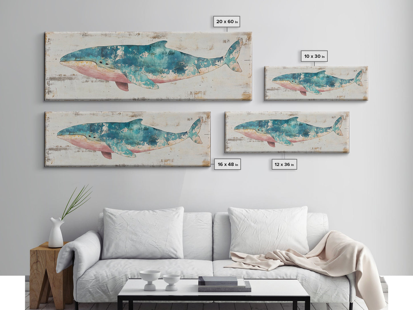 Humpback Whale Panoramic Wall Art Canvas Print - Wood Framed Canvas - Nautical Decor - Ready To Hang, Whale Art, Whale Fine Art