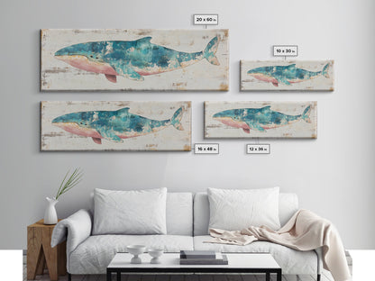 Humpback Whale Panoramic Wall Art Canvas Print - Wood Framed Canvas - Nautical Decor - Ready To Hang, Whale Art, Whale Fine Art