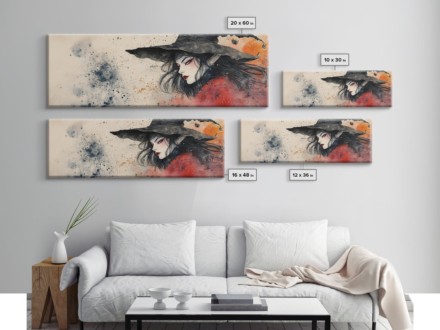Panoramic Portrait of a Witch - Wabi Sabi Halloween Mashup - Halloween Decor - Witchy Wall Art - Witch Painting - Witch Art
