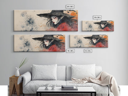 Panoramic Portrait of a Witch - Wabi Sabi Halloween Mashup - Halloween Decor - Witchy Wall Art - Witch Painting - Witch Art