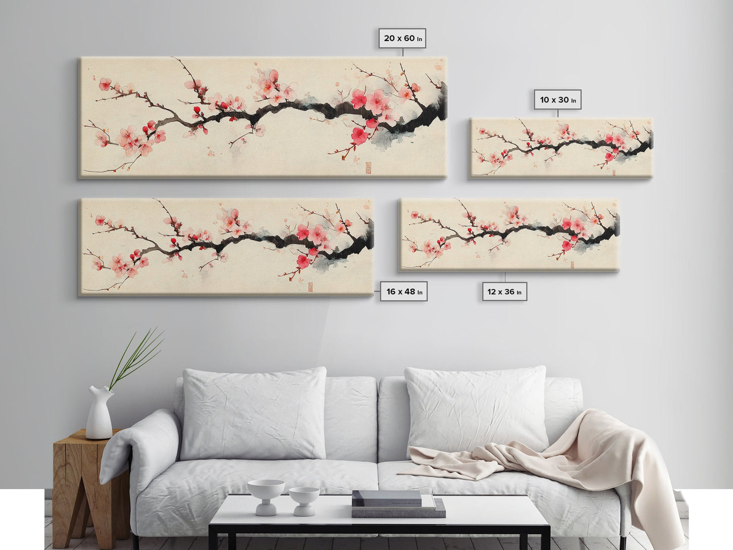 Japanese Wall Decor Landscape Print - Cherry Blossoms Painting - Japanese Minimalism Wall Art - Floral Home Decor - Flower Painting