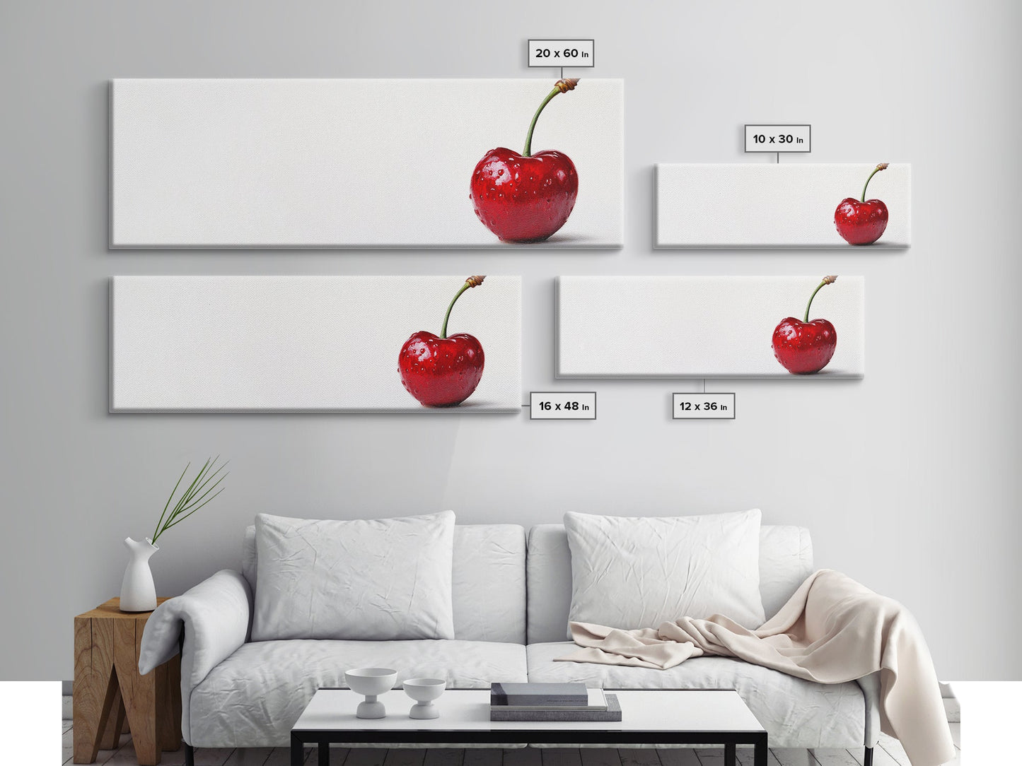 Cherry Painting Print, Panoramic Decor, Cherry Wall Art, Original Cherry Painting Wall Art For Kitchen, Extra Wide Horizontal Art, Cherry Decor