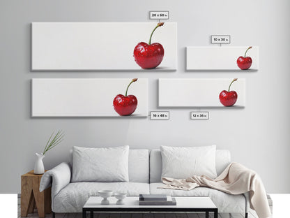 Cherry Painting Print, Panoramic Decor, Cherry Wall Art, Original Cherry Painting Wall Art For Kitchen, Extra Wide Horizontal Art, Cherry Decor
