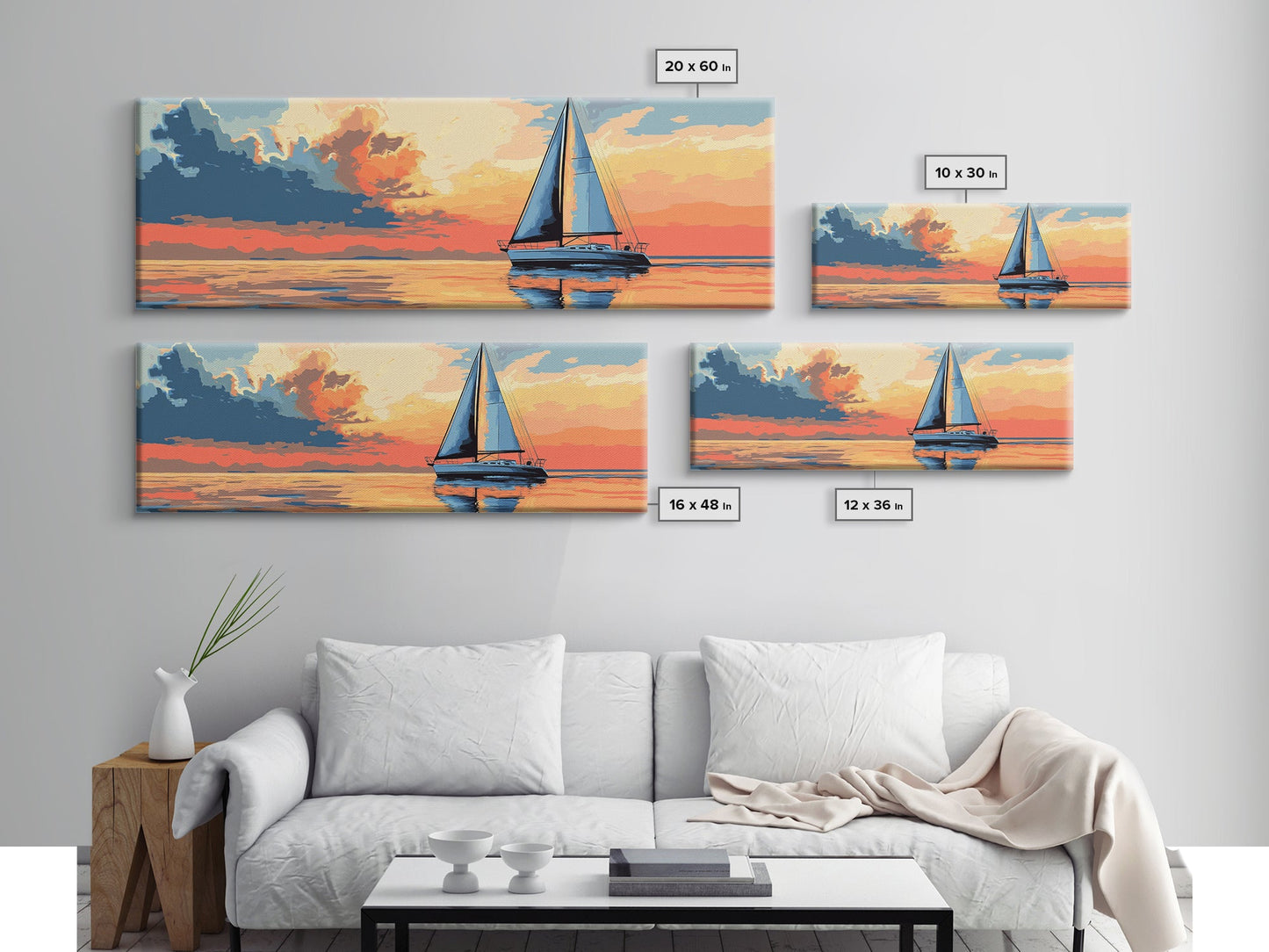Retro Sailboat Painting Print Framed Canvas - Pop Art Sailboat Painting - Sailboat Wall Art - Nautical Landscape Ocean Painting - Home Decor
