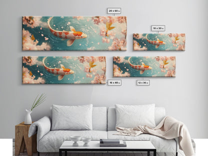 Reflections of a Koi Fish Panoramic Print, Canvas Print, Ready To Hang Wall Art, Koi Fish Painting, Soothing Decor, Zen Studio Art